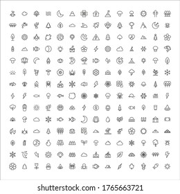 Conjunto de iconos de línea vectorial relacionados con la naturaleza. Paquete de símbolos lineales premium. Ilustración vectorial aislada en un fondo blanco. Símbolos web para sitios web y aplicaciones móviles. Diseño de moda. 
