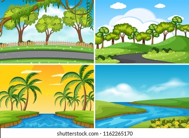 A set of nature scene illustration