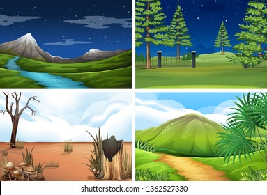 Set of nature scene illustration
