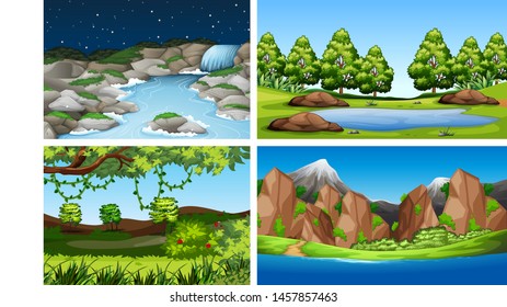 Set of nature scenes day nd night illustration