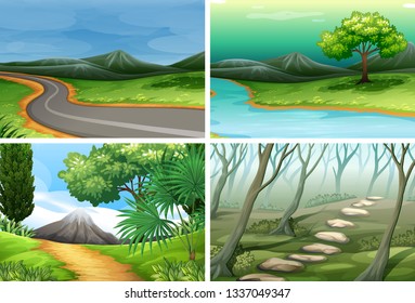 Set of nature scenes illustration