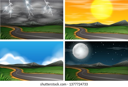 Set Set von Naturszenen-Illustration