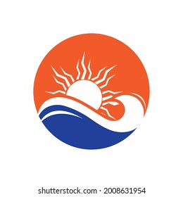 set of nature sea Water wave and sun icon vector illustration design logo - Vector