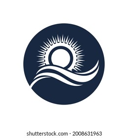 set of nature sea Water wave and sun icon vector illustration design logo - Vector
