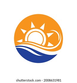 set of nature sea Water wave and sun icon vector illustration design logo - Vector