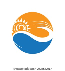 set of nature sea Water wave and sun icon vector illustration design logo - Vector