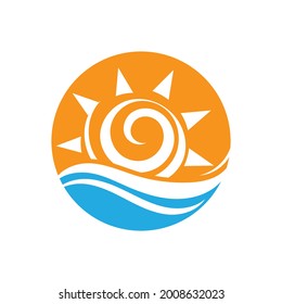 set of nature sea Water wave and sun icon vector illustration design logo - Vector