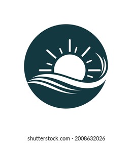 set of nature sea Water wave and sun icon vector illustration design logo - Vector