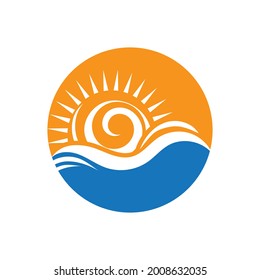 set of nature sea Water wave and sun icon vector illustration design logo - Vector