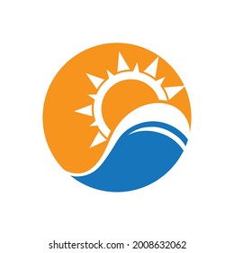 set of nature sea Water wave and sun icon vector illustration design logo - Vector