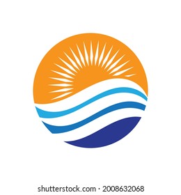 set of nature sea Water wave and sun icon vector illustration design logo - Vector