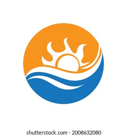 set of nature sea Water wave and sun icon vector illustration design logo - Vector
