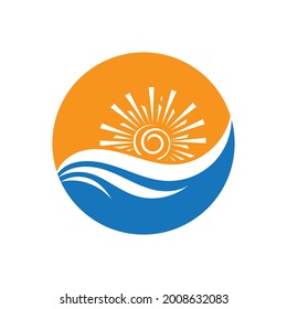 set of nature sea Water wave and sun icon vector illustration design logo - Vector