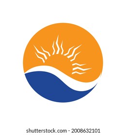 set of nature sea Water wave and sun icon vector illustration design logo - Vector