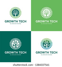 Plantilla del logotipo Set of Nature Tech, concepto del logotipo de Green Technology, logotipo de Growth Technology