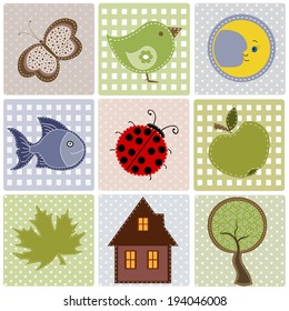 Set of nature textile stickers