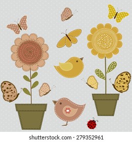 Set of nature textile stickers