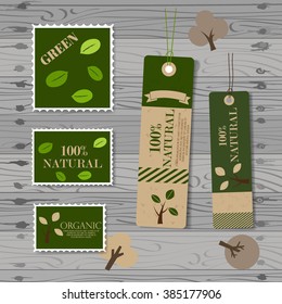 Set of nature themed labels and tags. Vector illustration.