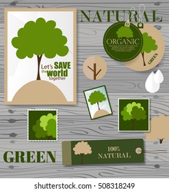 Set of nature themed labels and tags. Vector illustration.
