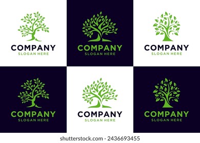 set of nature tree , green ,garden ,plant , logo design template.