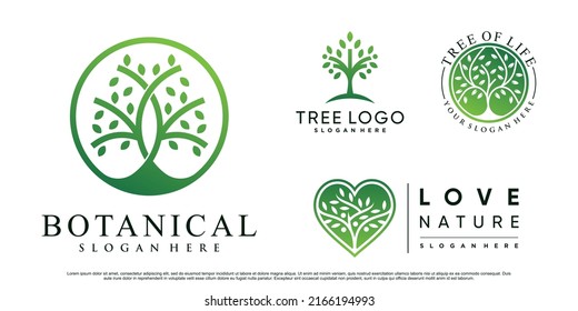 Conjunto de imágenes vectoriales de diseño de árbol de naturaleza con elemento creativo Vector Premium