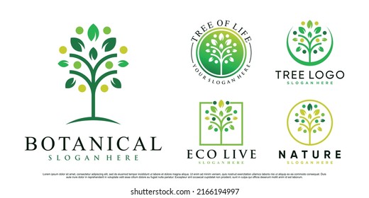 Set of nature tree logo design vector illustration with creative element Premium Vector