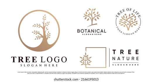 Set of nature tree logo design vector illustration with creative element Premium Vector