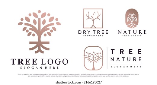 Set of nature tree logo design vector illustration with creative element Premium Vector