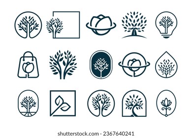 Set of nature and tree logo design vector with creative element concept