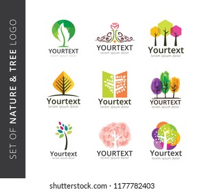 Set of nature and tree logo designs. Various of organic and nature logos, Plant logo template