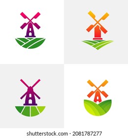 Set of Nature Windmill logo design vector template. Creative Windmill logo concept