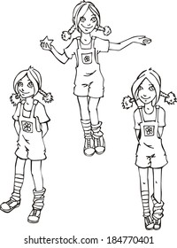 Set of naughty girls. Black and white vector illustrations.