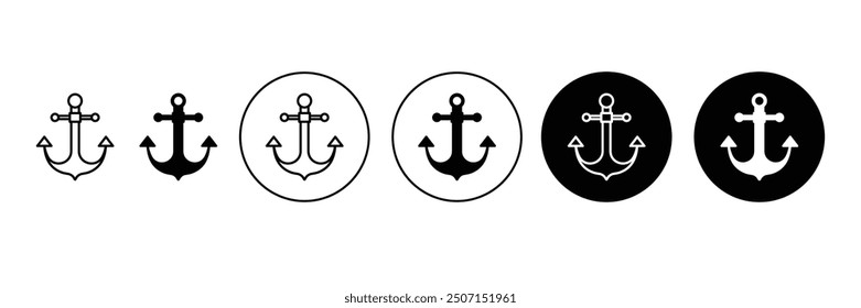 Conjunto de colección de icono de ancla náutica. Ilustración vectorial de símbolo de ancla negra.
