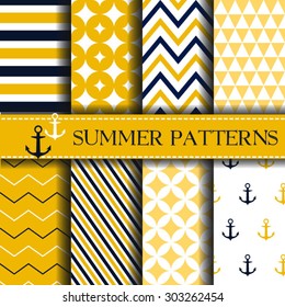 Set of nautical backgrounds. Summer pattern Sea, marine theme. Vector seamless patterns collection.