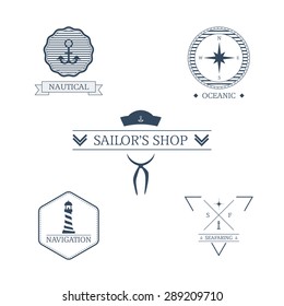 Set of nautical badges. Vintage sailor label collection. Hipster icons. Simple clean design. Eps10 vector illustration.