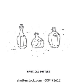 Set of nautical bottles in a doodle style