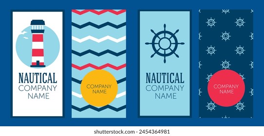 Set of nautical business cards, can be used for travel organization or sealife museum, vector illustration 