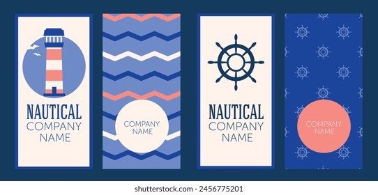 Set of nautical business cards, can be used for travel organization or sealife museum, vector illustration 