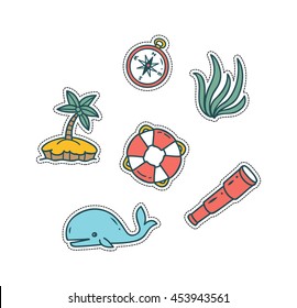 set of nautical cute patch isolated on white background