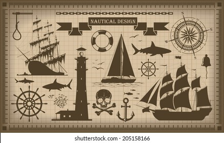 Set of nautical design elements - vector EPS10. No trace. 