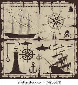 Set of nautical design elements - vector EPS 8. No trace. All images could be easy modified.