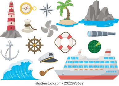 Set of nautical element on white background