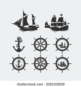 set of nautical elements for vintage labels