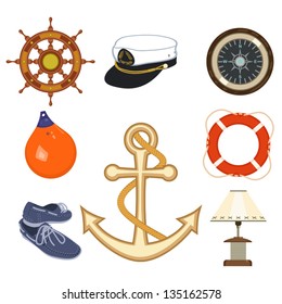 Set of nautical equipment items