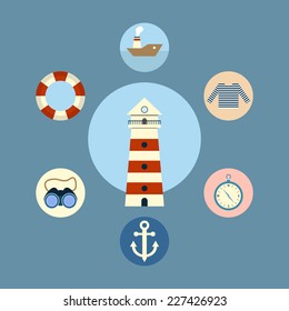 set of nautical flat icons