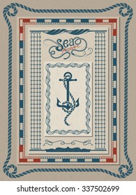 Set Of Nautical Frames stylized as Ropes, Waves and Vessel Navigation