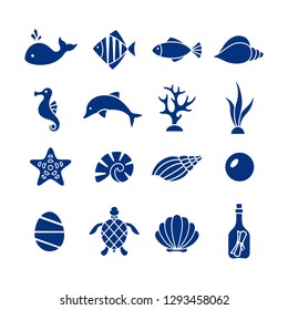 Set of nautical icons. Drawings of sea animals. Vector illustration