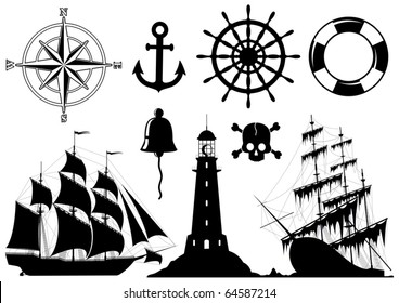 Set of Nautical Icons isolated on white background - vector