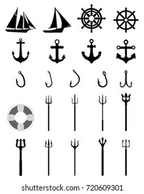Set of Nautical Icons isolated on black background