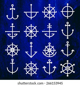 Set of nautical icons  and logos - stock vector